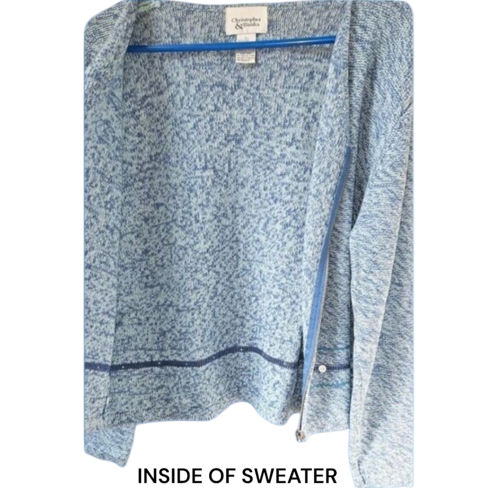 CHRISTOPHER & BANKS Warm longsleeveblue & white speckled zip-upโv- neck Sweater - Picture 10 of 16